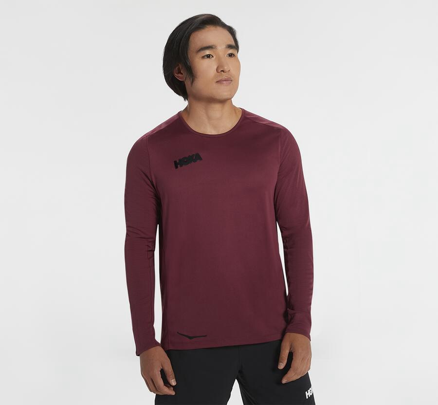 Tops Mens - Hoka One One Performance Long Sleeve - Brown - VTAIWBF-38